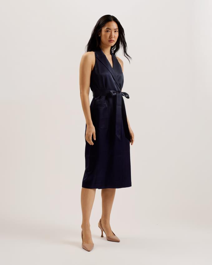 Peignoir Ted Baker Satin Tailored Wrap Midi Bleu Marine Femme | GZQ-83240546